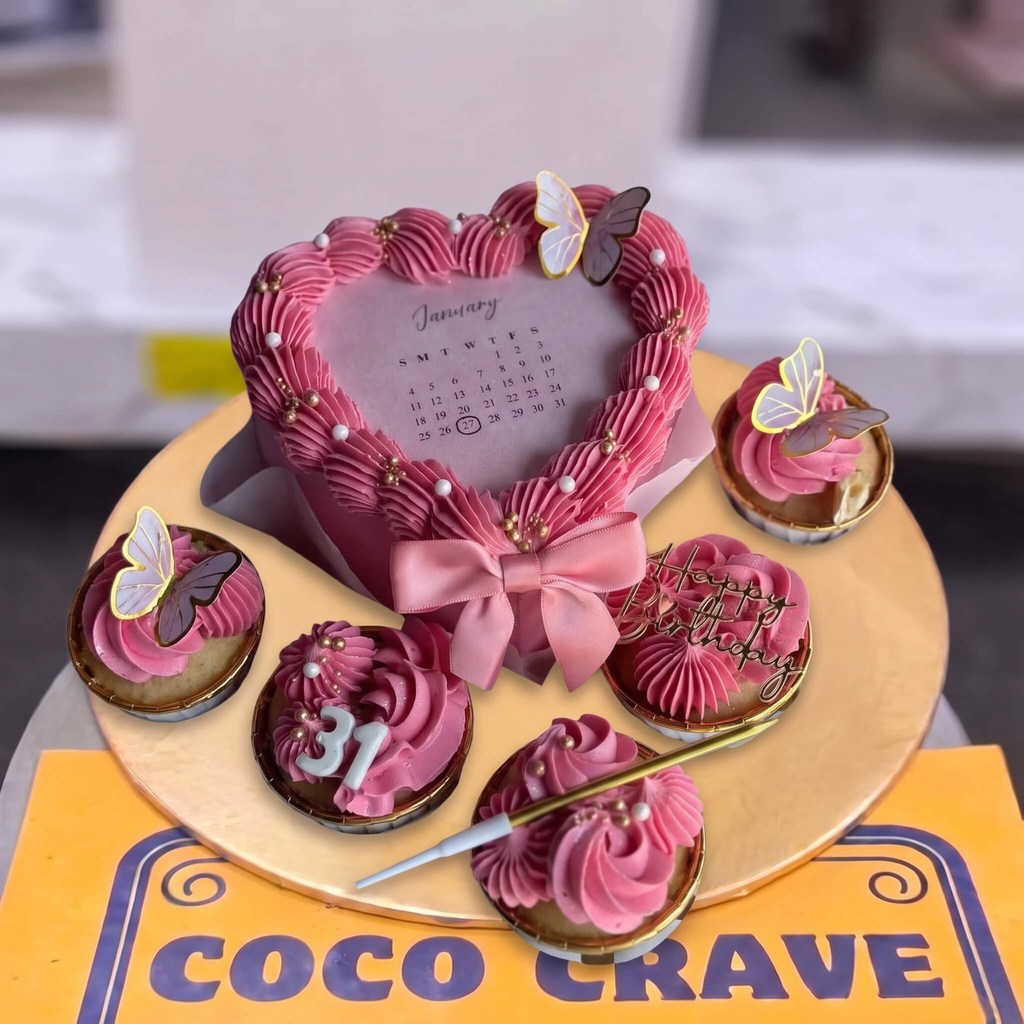 Pink Heart Cake and Butterfly Cupcakes Set in Lahore Pink Heart Cake and Butterfly Cupcakes Set in Lahore — CocoCrave Lahore