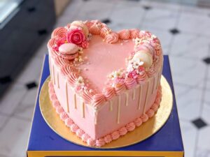 Pink Heart Floral Birthday Cake in Lahore