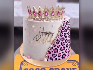 Pink Leopard Half And Half Crown Cake in Lahore — CocoCrave.pk Lahore