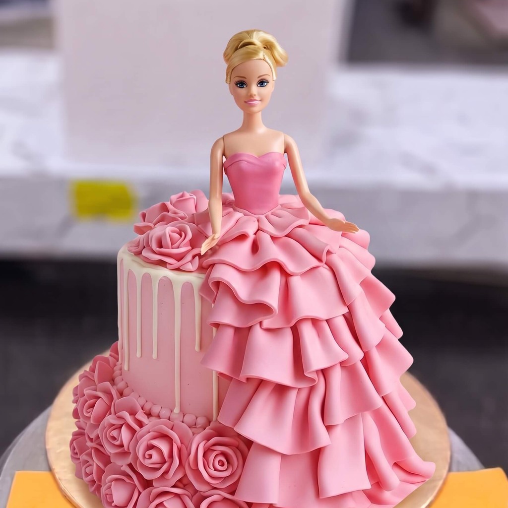 Beautiful Royal Princess Cakes in Lahore for Girls (2026 Guide) 15 Pink Rose Gown Doll Cake in Lahore — Cococrave Lahore