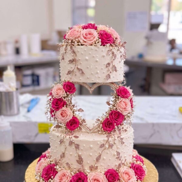 Pink Rose Heart Wedding Cake in Lahore — delivered in Gulberg, Lahore
