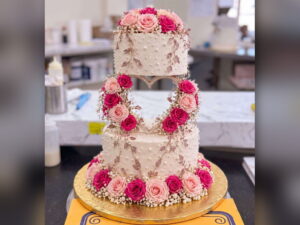 Pink Rose Heart Wedding Cake in Lahore