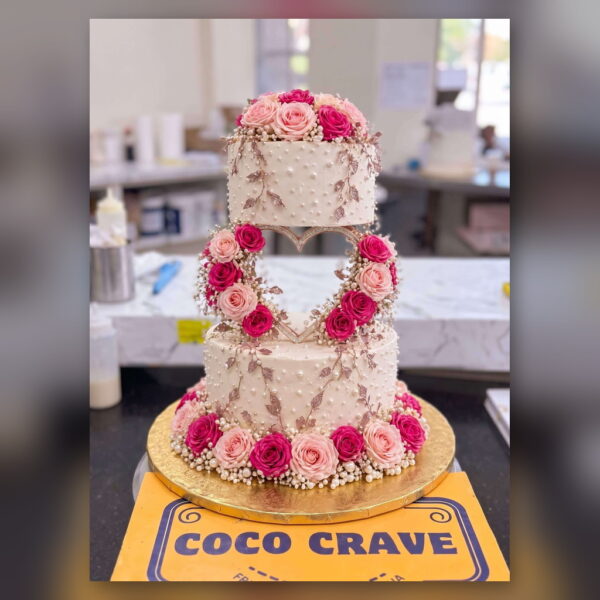 Pink Rose Heart Wedding Cake in Lahore — delivered in Lake City, Lahore