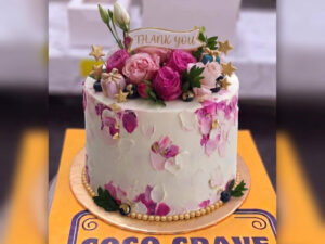 Pink Rose Thank You Floral Cake in Lahore