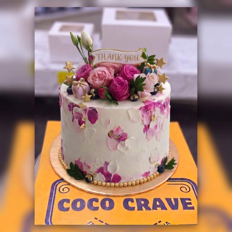 Pink Rose Thank You Floral Cake in Lahore