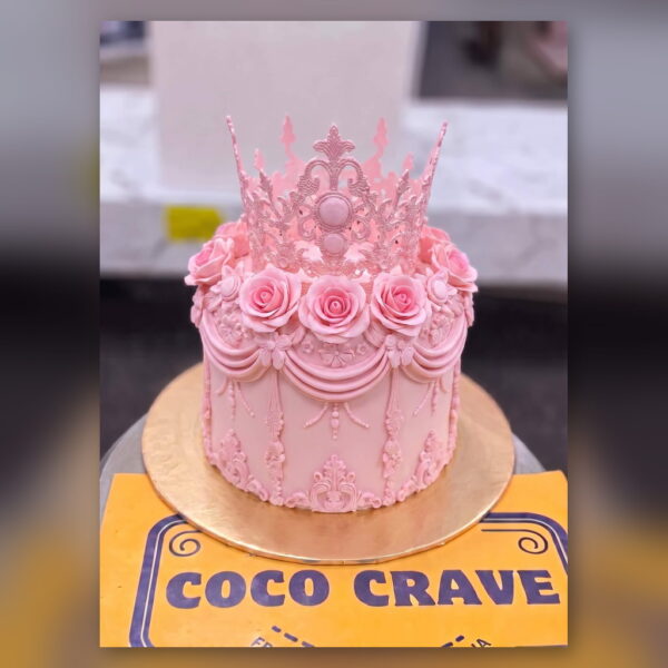 Pink Rose Tiara Crown Cake in Lahore — delivered in Lahore