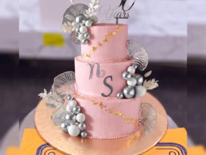 Pink Silver Two Tier Mr and Mrs Cake in Lahore — CocoCrave Lahore