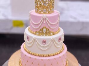 Pink Three Tier Princess Crown Cake in Lahore