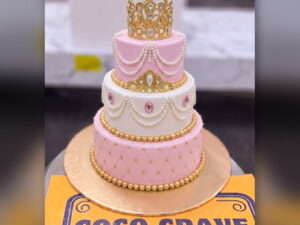 Pink Three Tier Princess Crown Cake in Lahore — CocoCrave.pk Lahore