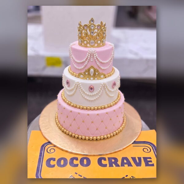 Pink Three Tier Princess Crown Cake in Lahore — delivered in Awt Society, Lahore