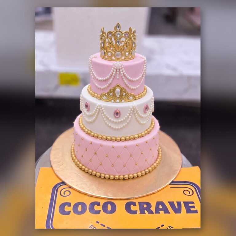 Pink Three Tier Princess Crown Cake in Lahore