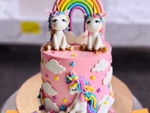 Pink Twin Unicorn Rainbow Cake in Lahore