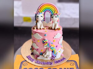 Pink Twin Unicorn Rainbow Cake in Lahore