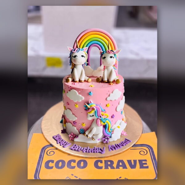 Pink Twin Unicorn Rainbow Cake in Lahore — delivered in Lake City, Lahore