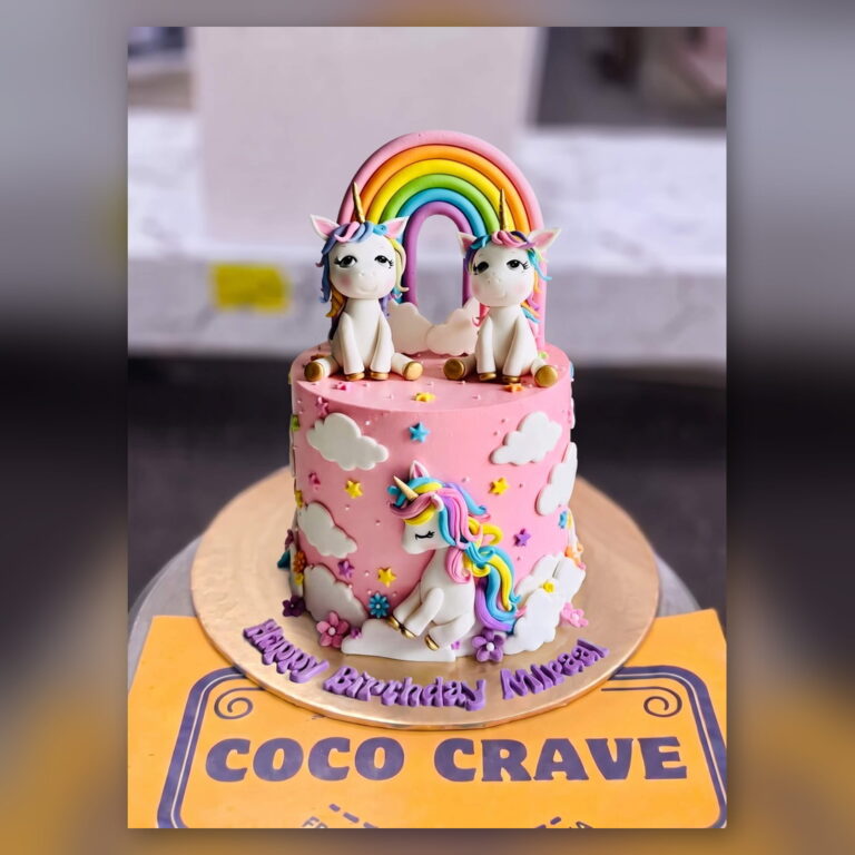 Pink Twin Unicorn Rainbow Cake in Lahore