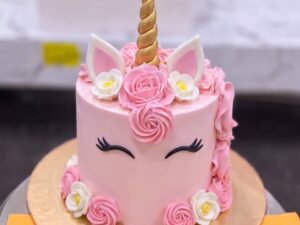 Pink Unicorn Face Cake with Roses in Lahore