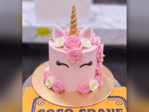 Pink Unicorn Face Cake with Roses in Lahore