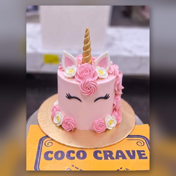 Pink Unicorn Face Cake with Roses in Lahore — delivered in Eme Society, Lahore