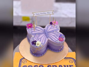 Purple Butterfly Shaped Birthday Cake in Lahore — delivered in Lake City, Lahore