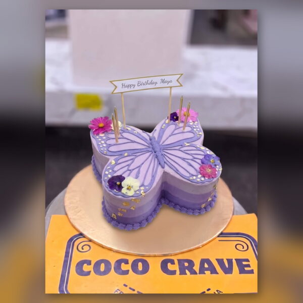 Purple Butterfly Shaped Birthday Cake in Lahore — delivered in Lake City, Lahore