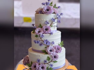 Purple Floral Three Tier Cake in Lahore