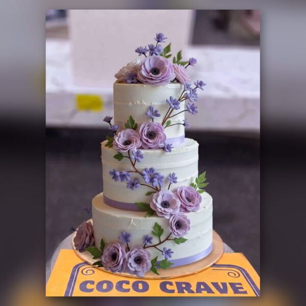 Purple Floral Three Tier Cake in Lahore — delivered in Lake City, Lahore