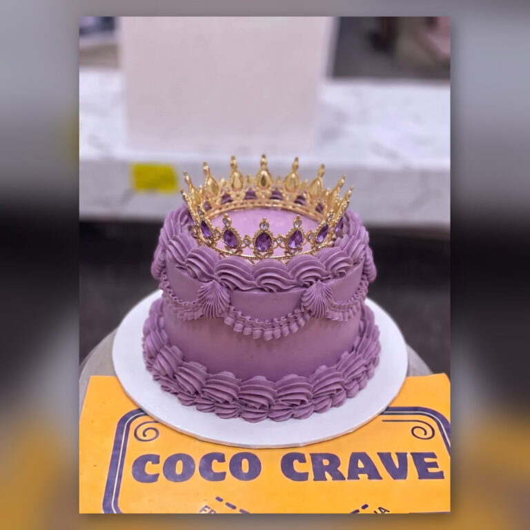 Purple Piped Crown Cake in Lahore