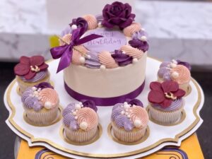 Purple Rose Cake with Purple Cupcakes Set in Lahore