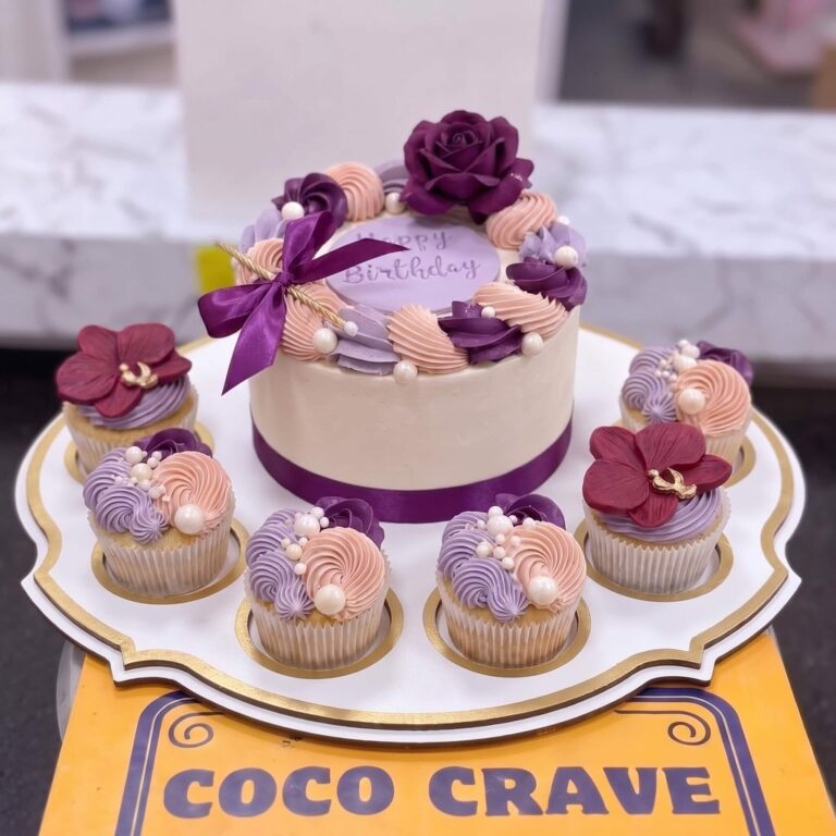 Purple Rose Cake with Purple Cupcakes Set in Lahore