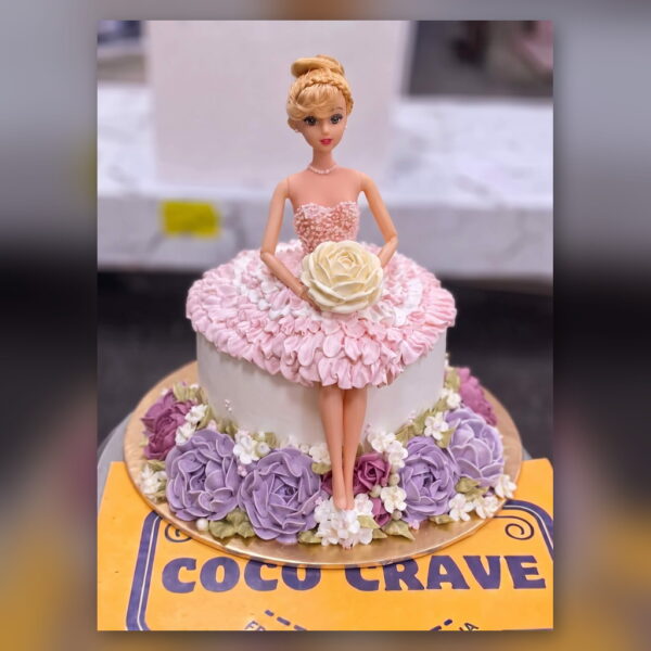 Purple Rosette Doll Cake in Lahore — delivered in Lahore Cake Delivery Dha, Lahore