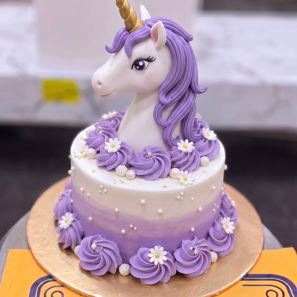 Purple Unicorn Figure Birthday Cake in Lahore — CocoCrave.pk Purple Unicorn Figure Birthday Cake in Lahore by CocoCrave.pk — single tier unicorn cake in Purple