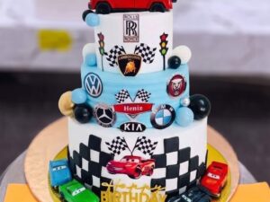 Racing Cars Red and White Cake in Lahore