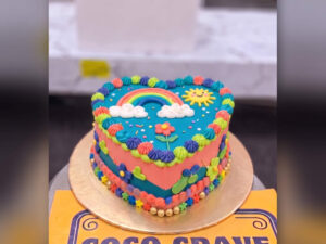 Rainbow Heart Flower Cake in Lahore