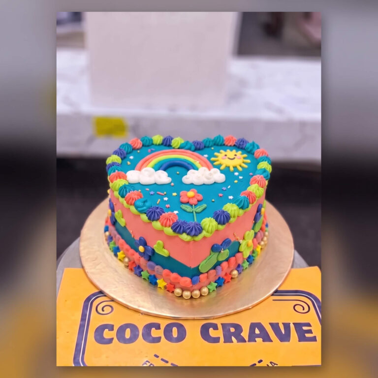 Rainbow Heart Flower Cake in Lahore