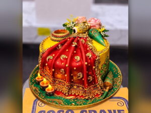 Red & Gold Doli Wedding Cake in Lahore