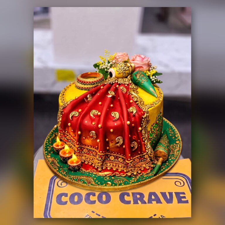 Red & Gold Doli Wedding Cake in Lahore