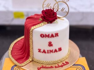 Red Drape Mr and Mrs Walima Cake in Lahore — CocoCrave Lahore