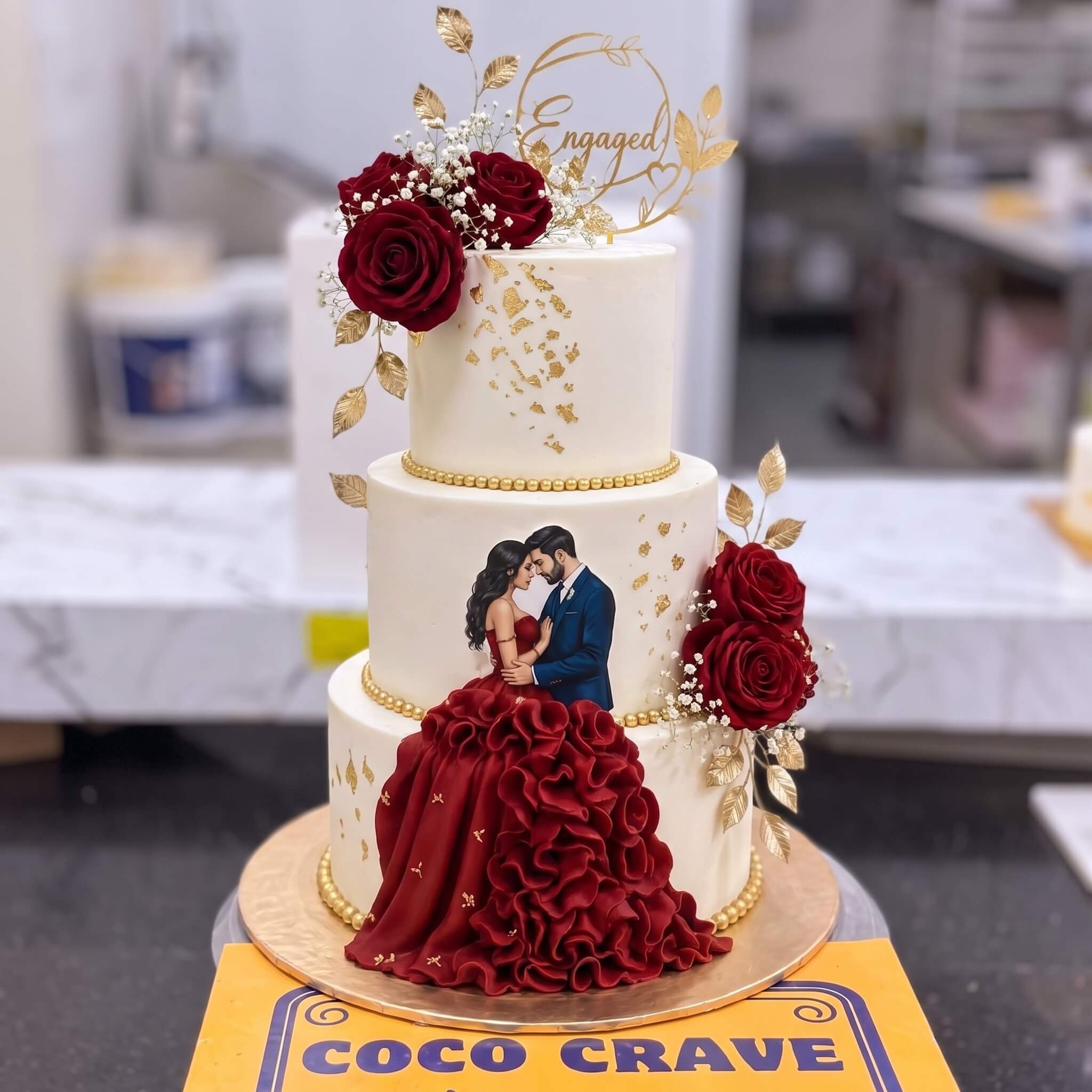 Red Gown Couple Three Tier Walima Cake in Lahore Red Gown Couple Three Tier Walima Cake in Lahore — CocoCrave Lahore