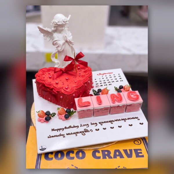 Red Heart Love Cake with Roses and Bow in Lahore — delivered in Sabzazar, Lahore