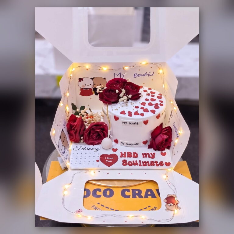Red Hearts Cake with Roses Combo in Lahore