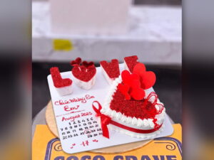 Red Love Letters Heart Cake in Lahore