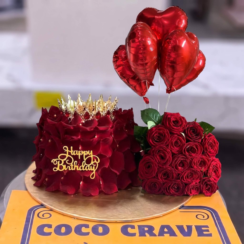 Red Rose Birthday Cake with Heart Balloons in Lahore Red Rose Birthday Cake with Heart Balloons in Lahore — CocoCrave Lahore