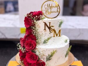 Red Rose Cascade Two Tier Walima Cake in Lahore