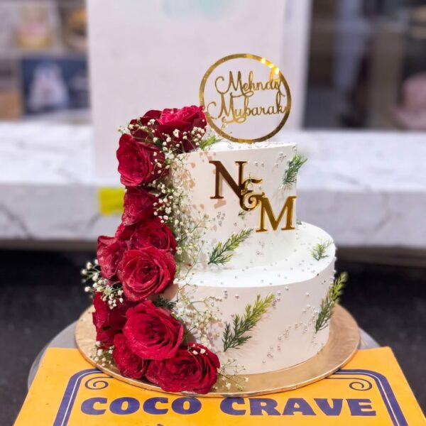 Red Rose Cascade Two Tier Walima Cake in Lahore — delivered in Lahore