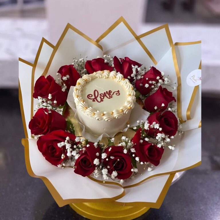 Red Rose Wrapped Love Cake Bouquet in Lahore