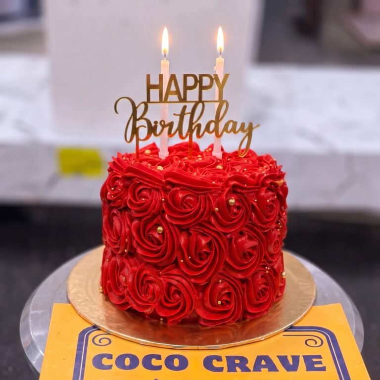 Red Rosette Candle Birthday Cake in Lahore