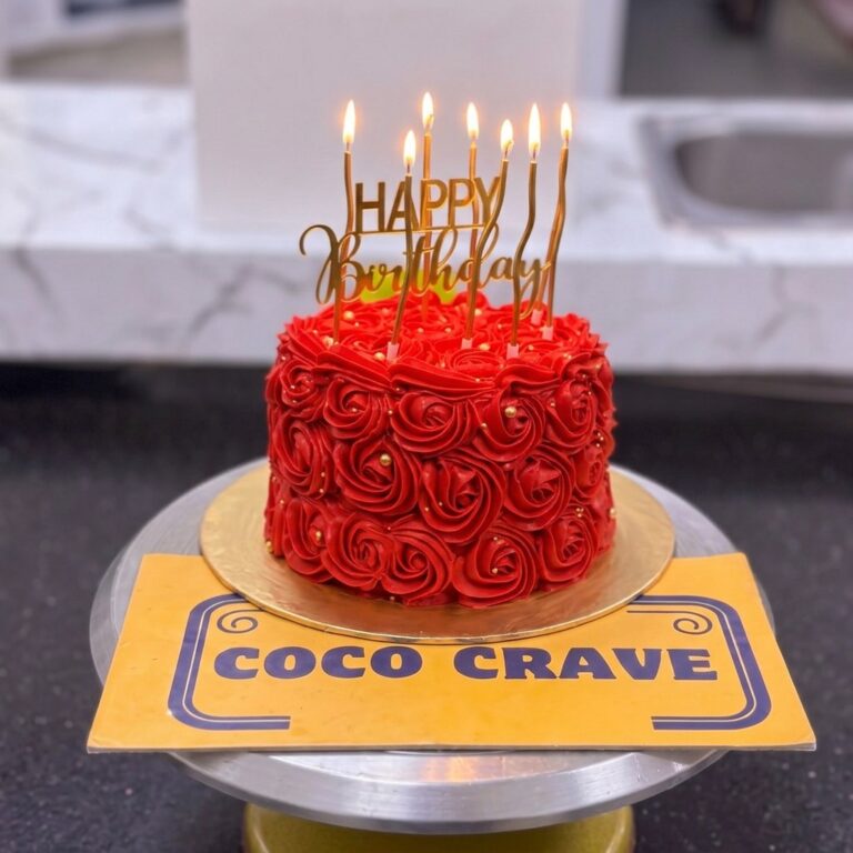 Red Rosette Candlelight Birthday Cake in Lahore