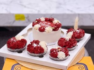 Red Velvet Cake and Matching Cupcake Platter in Lahore