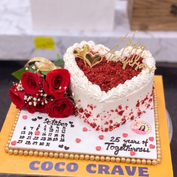 Red Velvet Heart Anniversary Cake Combo in Lahore — delivered in Gulberg, Lahore