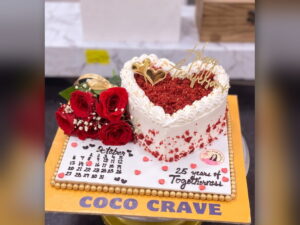 Red Velvet Heart Anniversary Cake Combo in Lahore